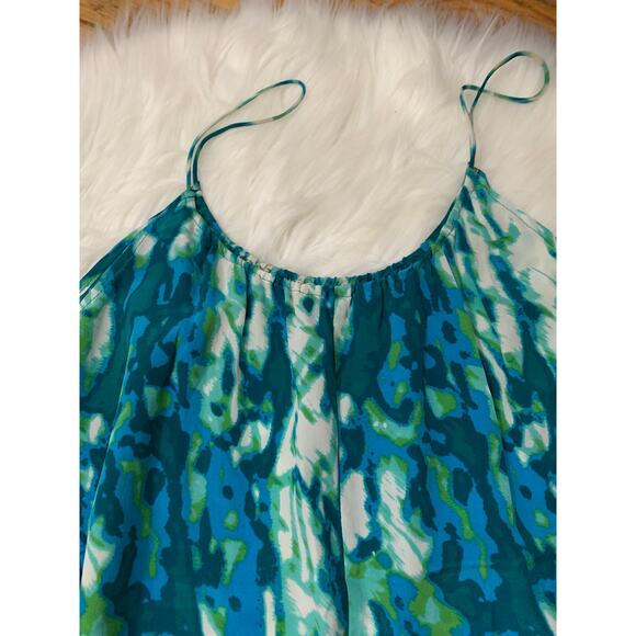 Tucker 100% silk watercolor green and blue cami size small - Picture 6 of 9